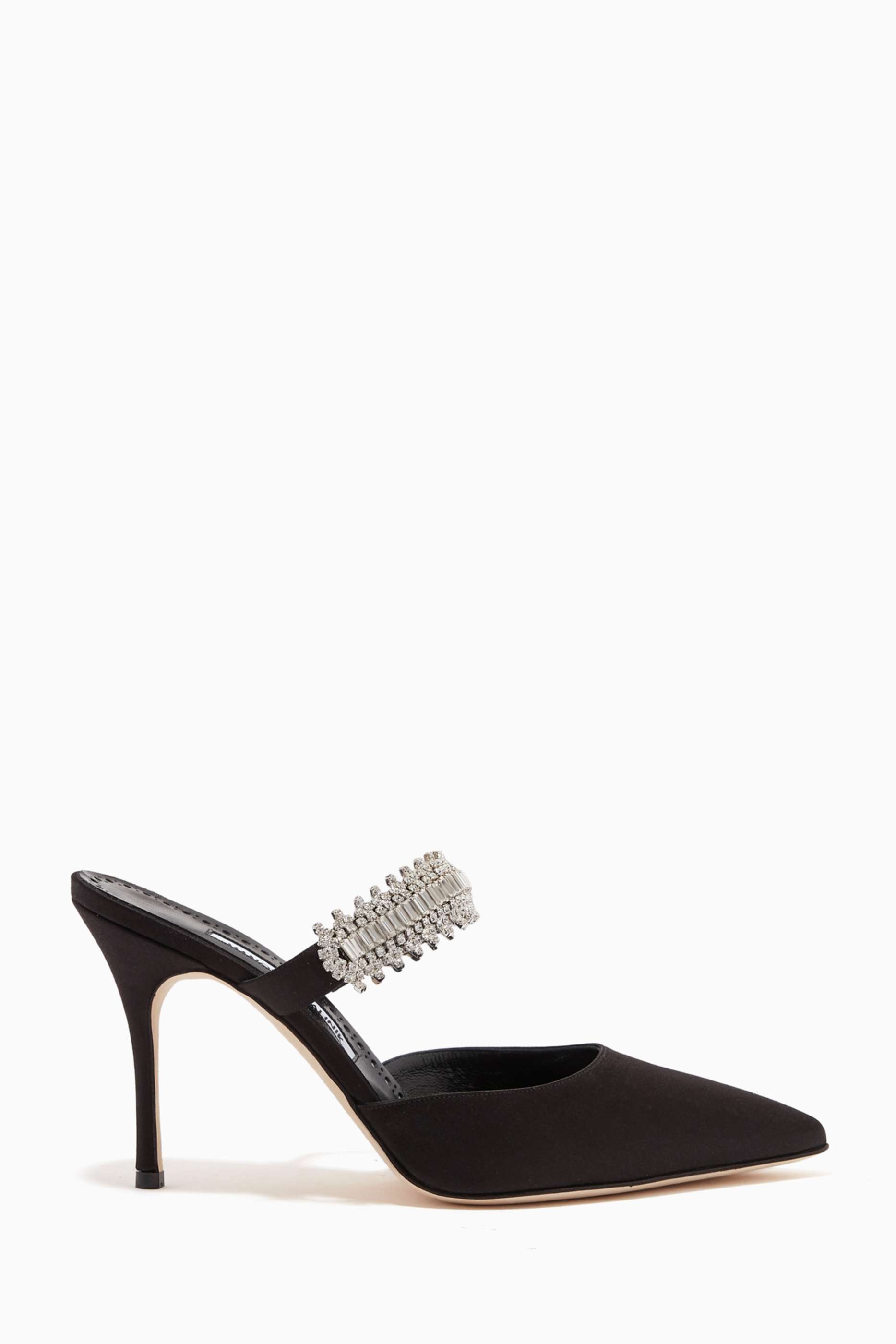 Shop Elisabetta Franchi Black Low Mules in Mesh Stitch Leather for 